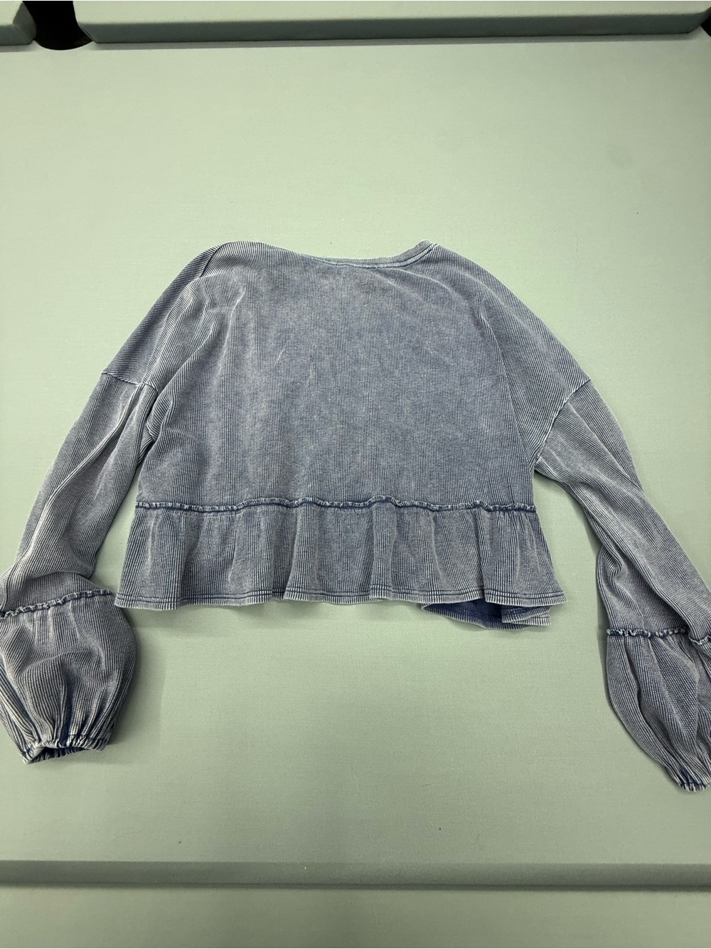 Altar'd State Washed Blue Ruffle-Hem Crop Top - Picture 6 of 6
